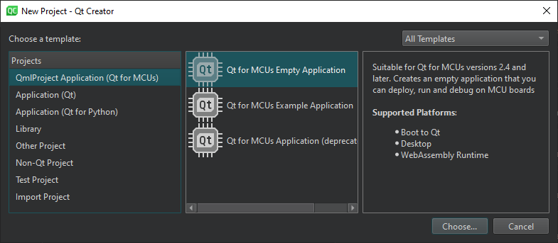 {New Project dialog}