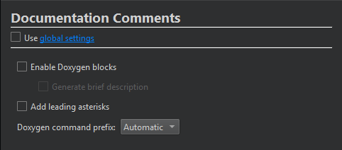 {Documentation Comments in Project Settings}