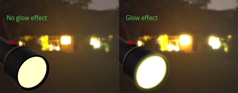 {An example showing the difference between using a glow effect and not using a glow effect.}